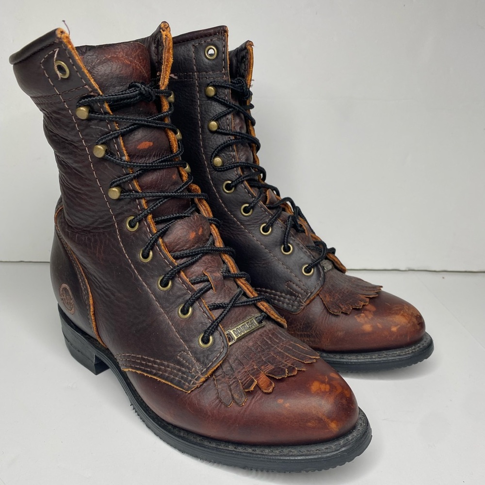 Women’s Double H Lacer 120 Plus Brown Leather Fringe Boots Sz 6.5 - Picture 2 of 15